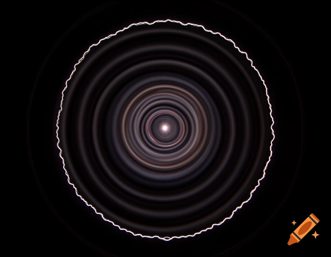 A concentric ring diffraction pattern with a bright white center and a wavy, jagged outermost white ring, all against a black background.