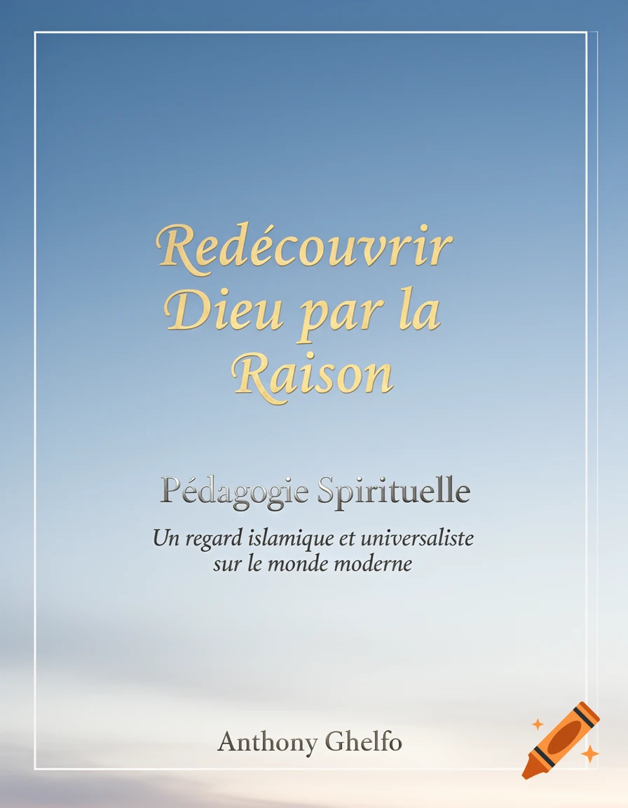 Book cover with a blue sky background and white frame, featuring the French title 'Redécouvrir Dieu par la Raison' and author 'Anthony Ghelfo'.