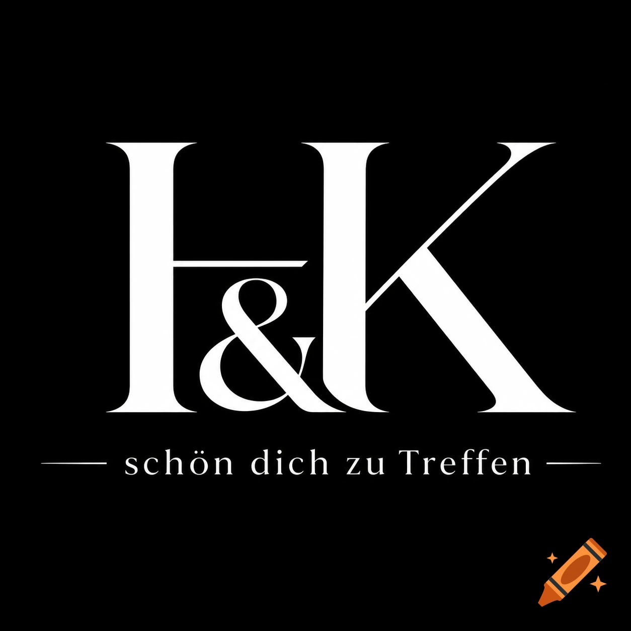 A black background with a stylized white 'H & K' logo and the German phrase 'schön dich zu Treffen' (nice to meet you).