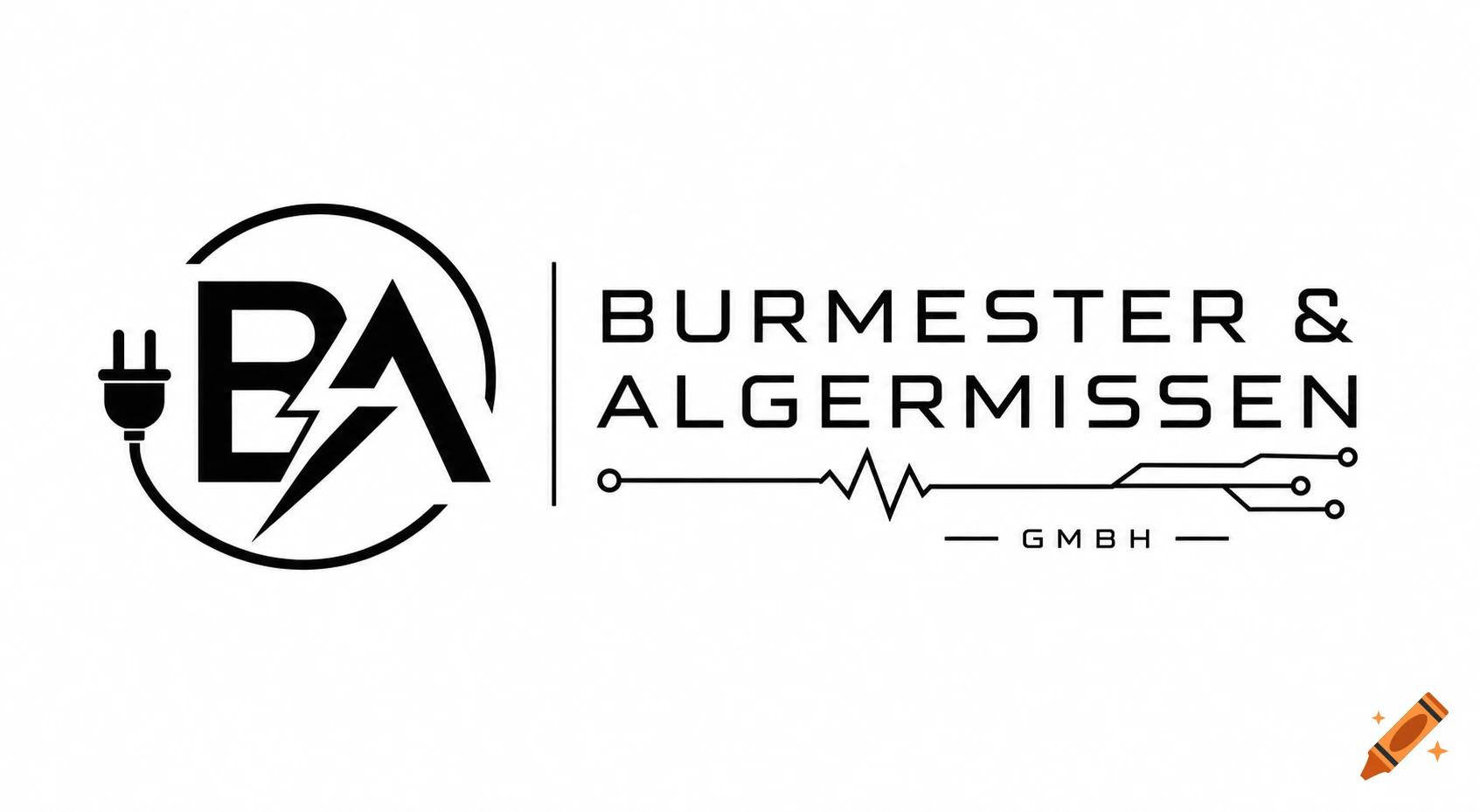 A black and white logo featuring stylized 'BA' initials with an electrical plug and lightning bolt, alongside the text 'BURMESTER & ALGERMISSEN GmbH' with circuit board elements.