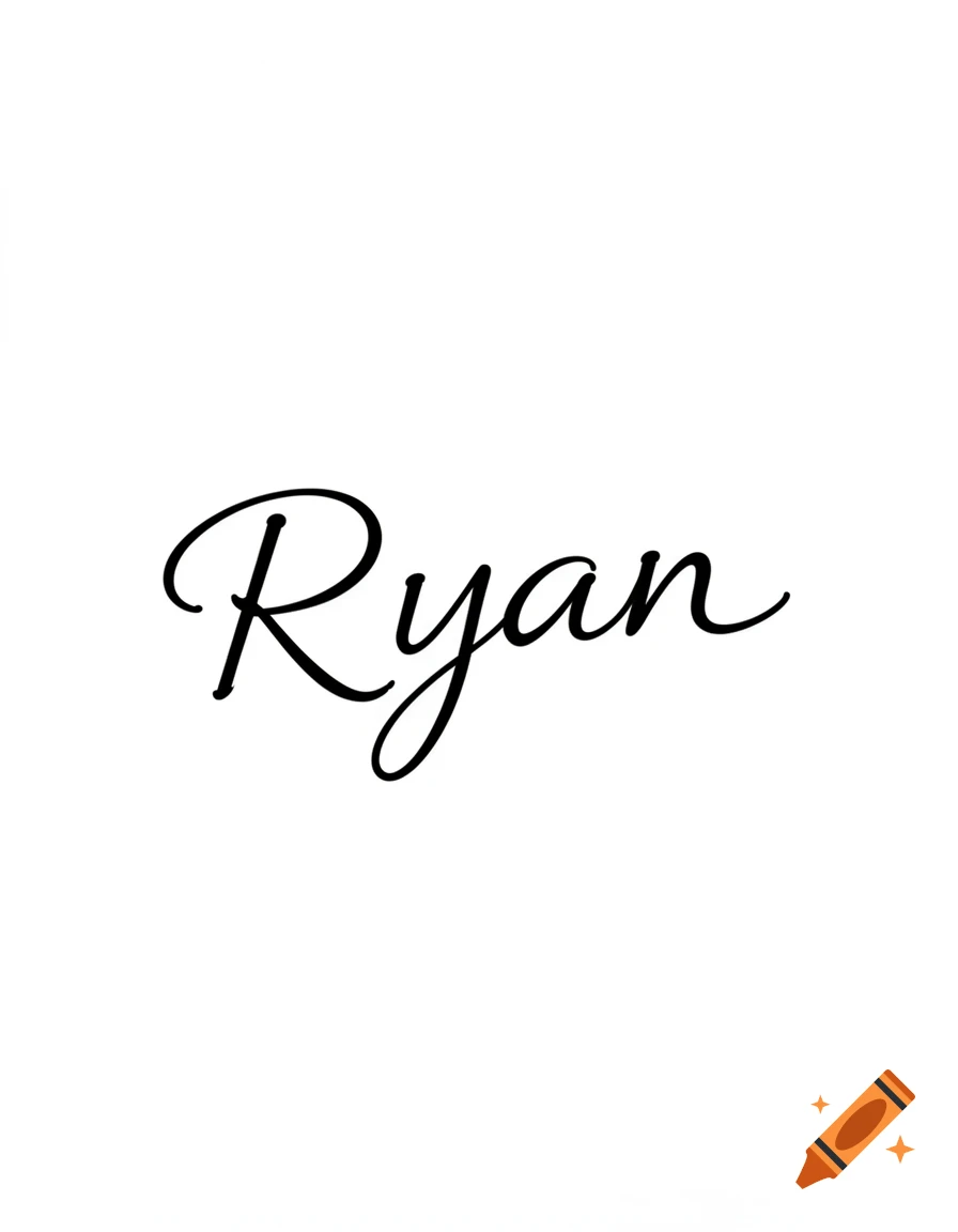 The name 'Ryan' written in elegant black cursive script on a white background.