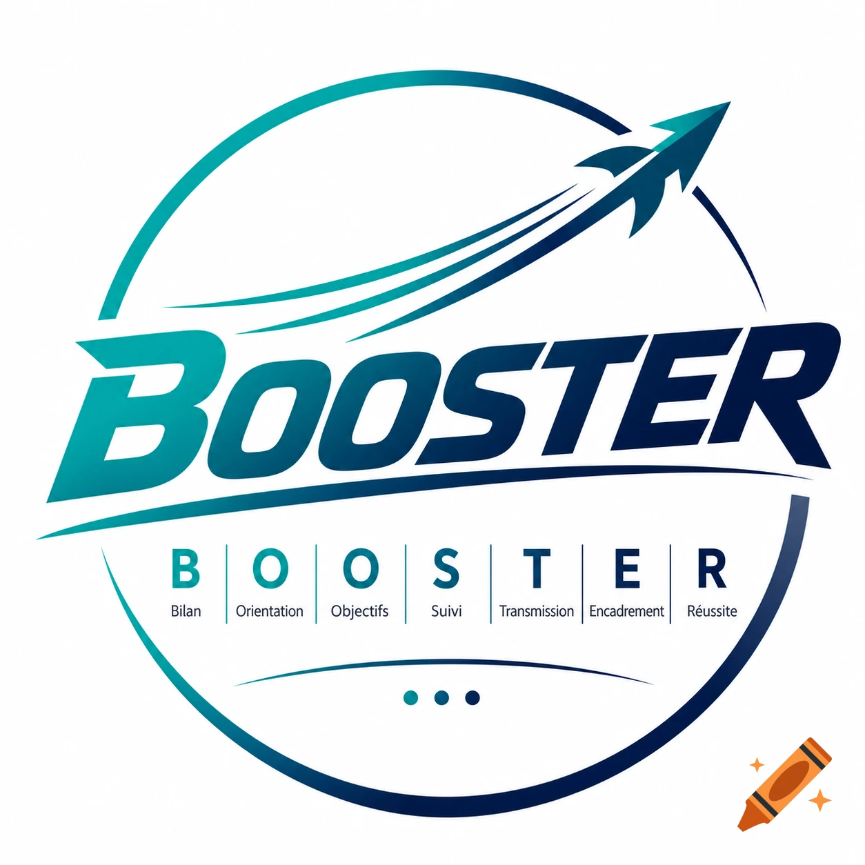 A blue and teal logo with "BOOSTER" text and a rocket taking off inside a circular design, with French words below.