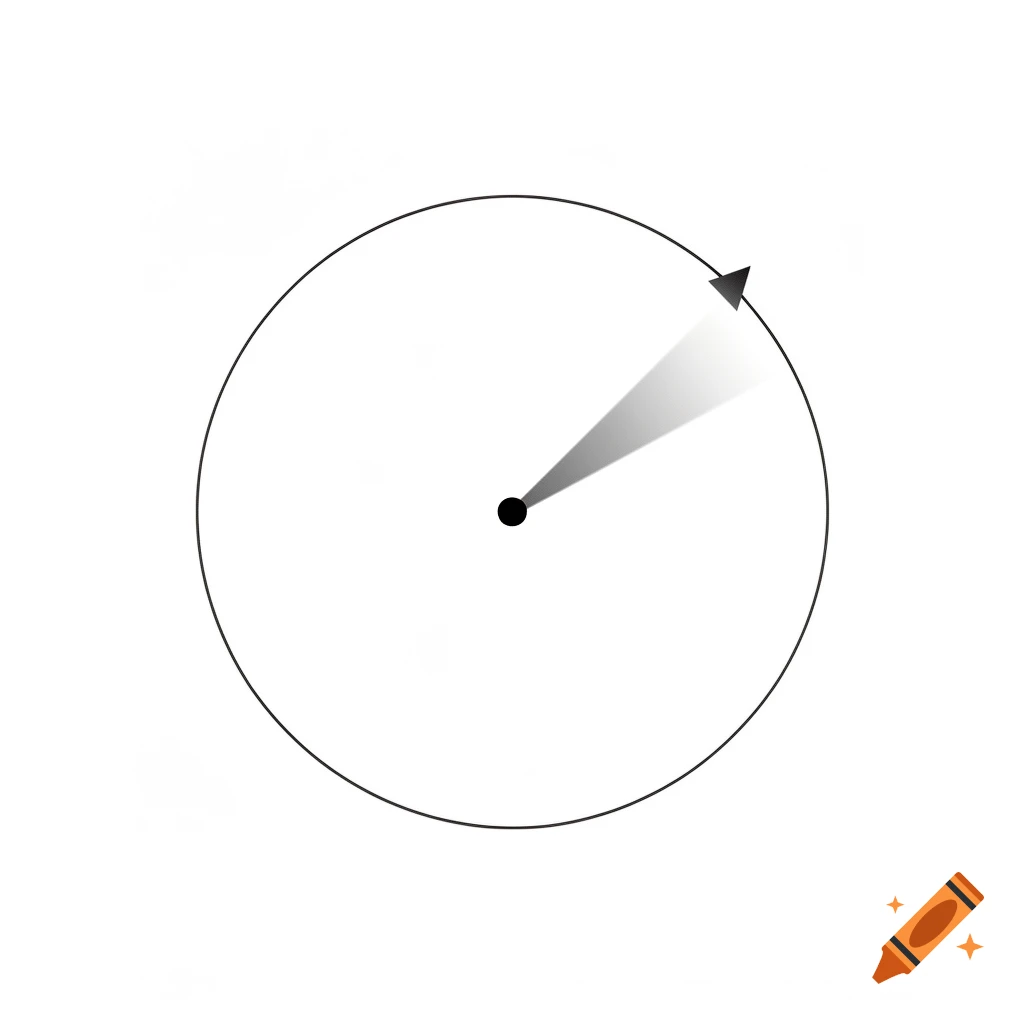 A black circle with a central black dot and a gradient arrow pointing from the dot to the circle's edge.