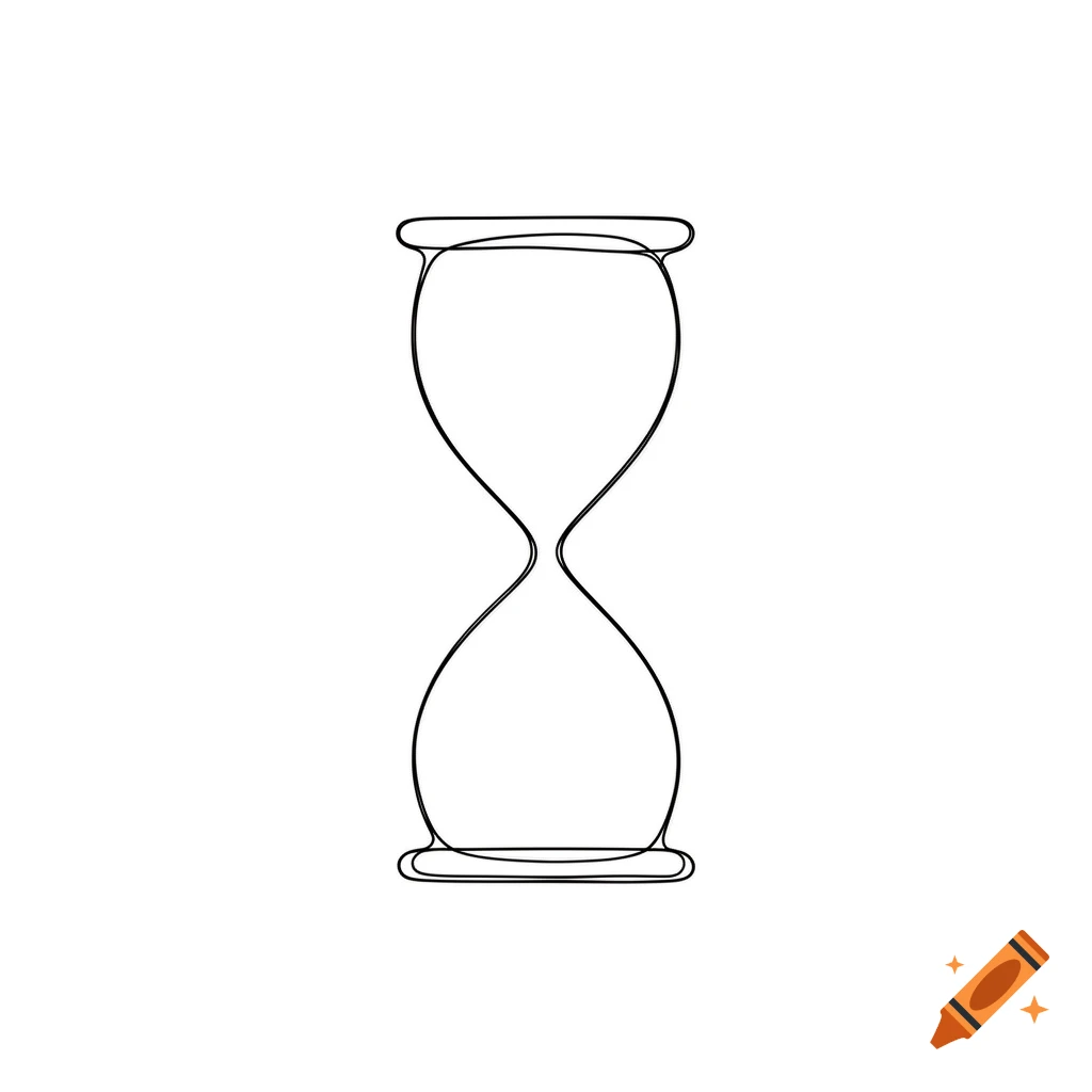 A minimalist line art drawing of an hourglass on a white background.