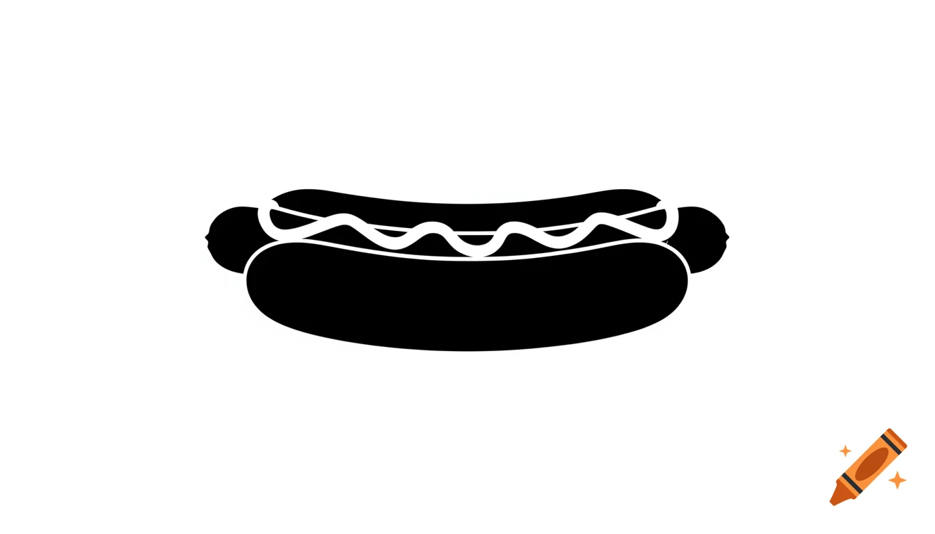 Black silhouette icon of a hot dog with white wavy sauce on a plain white background.
