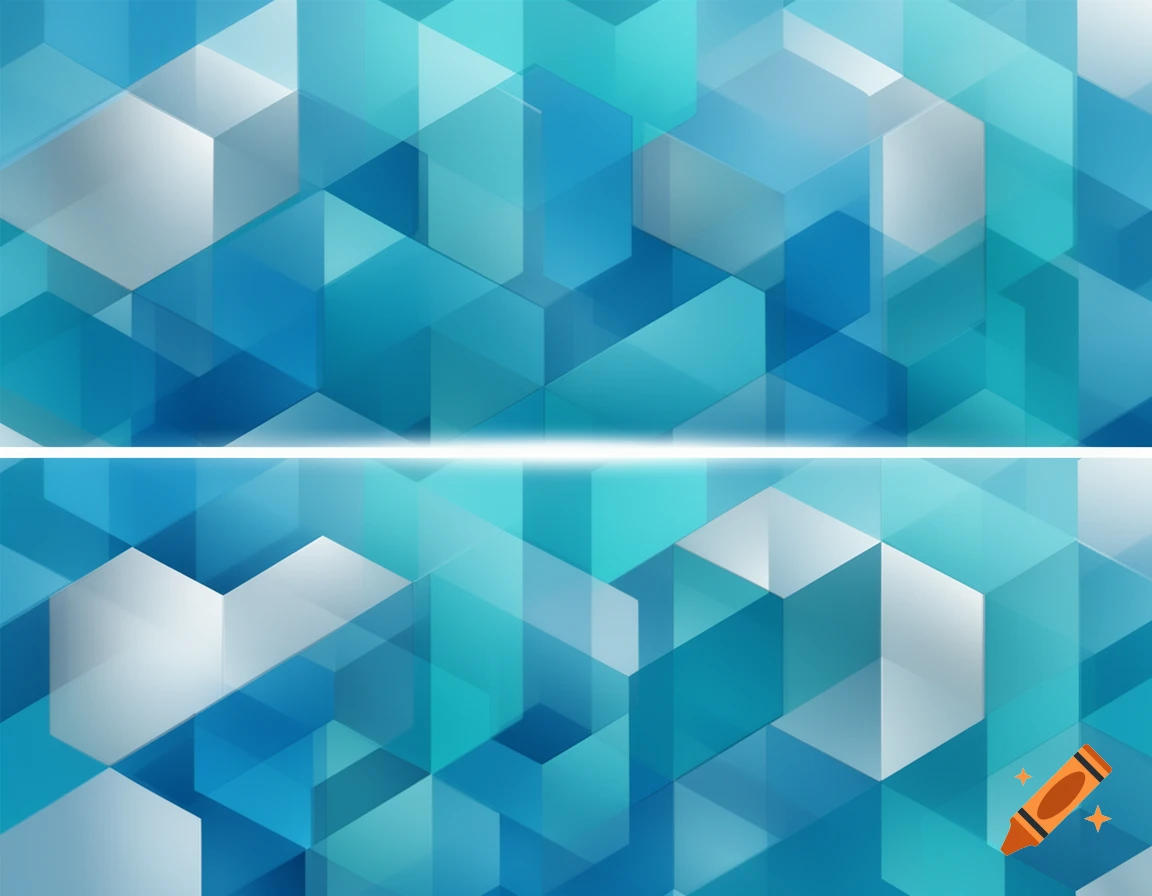 Abstract geometric pattern of overlapping blue and white cubes and hexagons with a bright horizontal line.