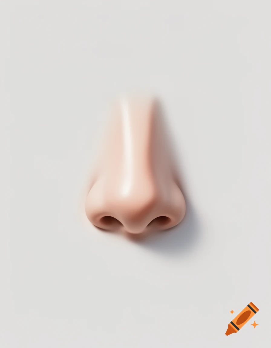 A realistic, minimalist human nose centered on a plain white background.