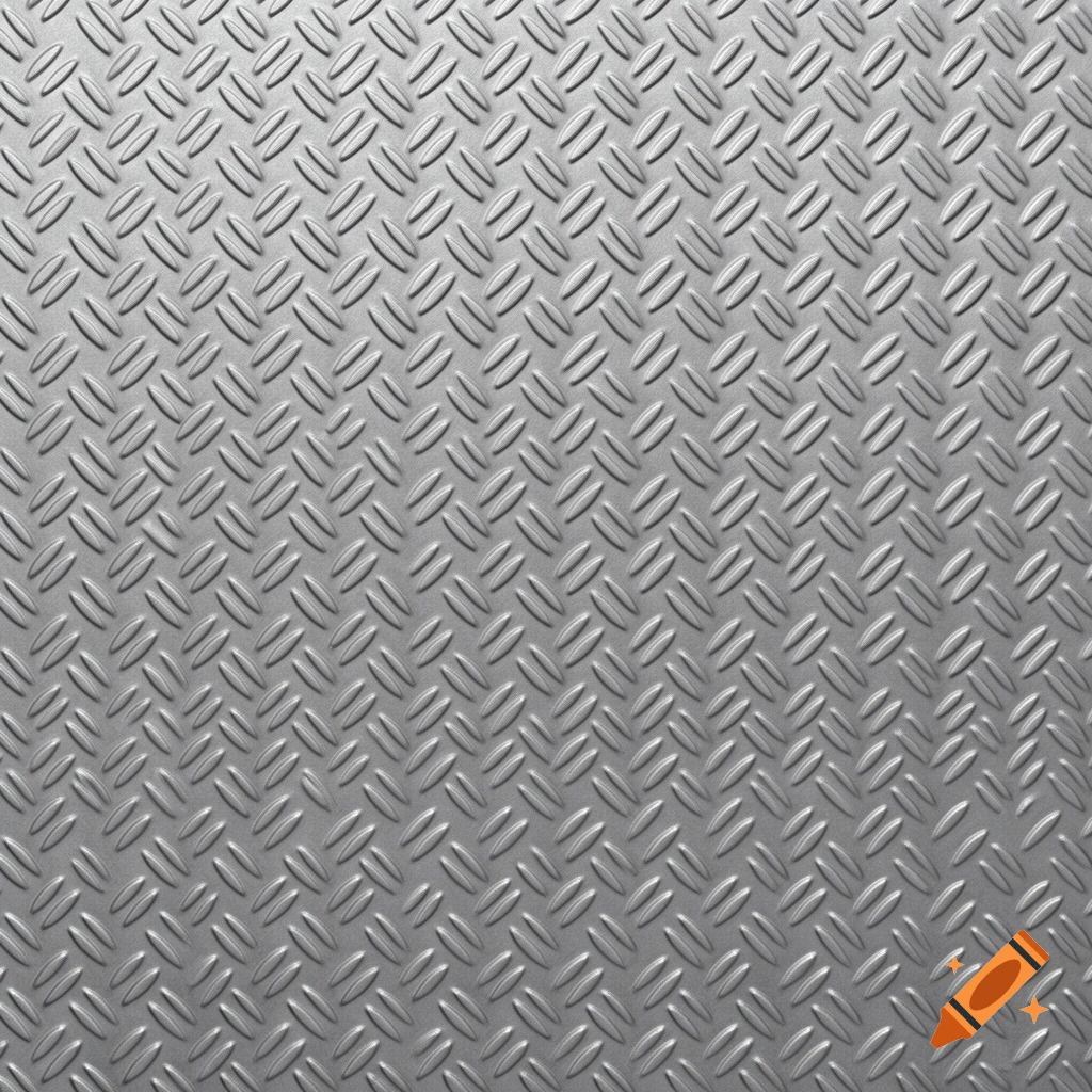 Seamless PBR texture of a gray brushed aluminum five-bar tread plate pattern.