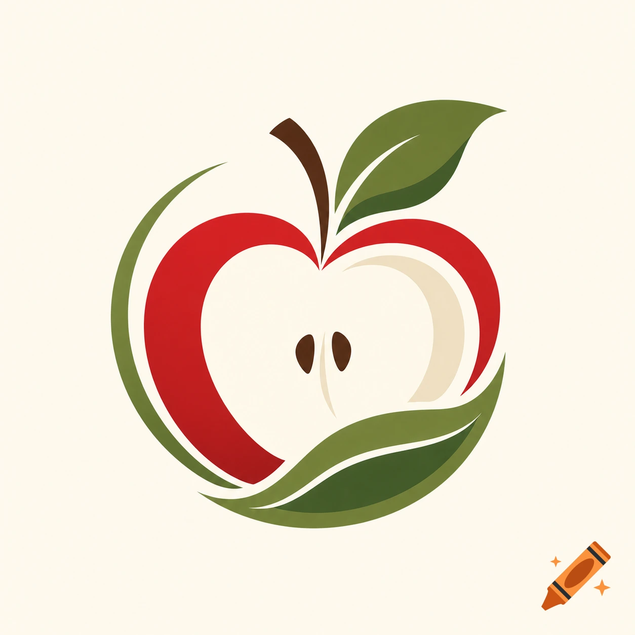 A stylized logo of a red apple, half-sliced, with green leaves and a brown stem, set against a light background.