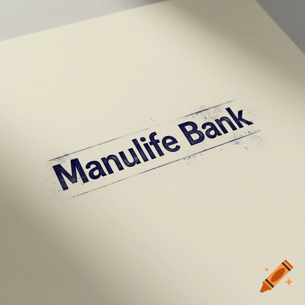 A close-up shot of an ink stamp on cream-colored paper, featuring the words 'Manulife Bank' in dark blue, distressed letters.