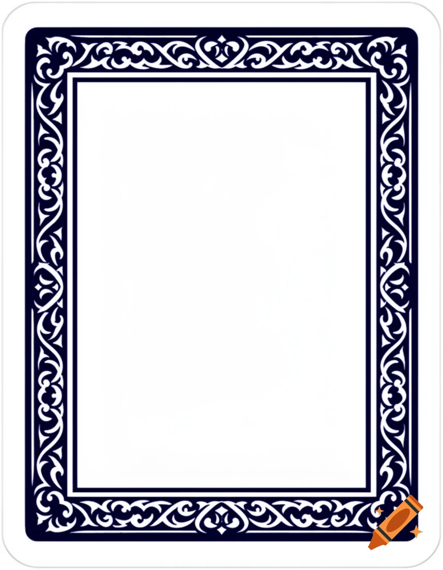 Dark blue ornate frame with a white background, resembling a design for a playing or tarot card.
