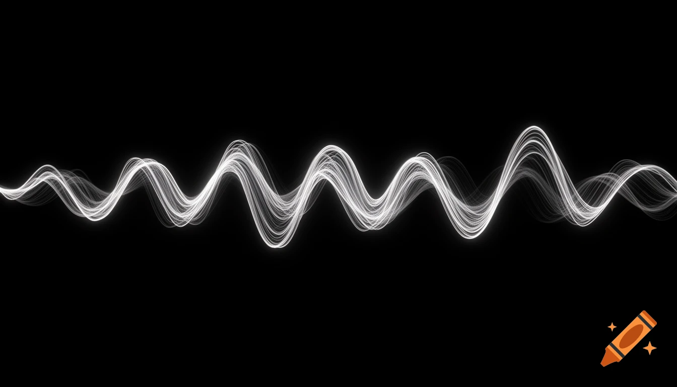 Glowing white abstract wave pattern on a black background.