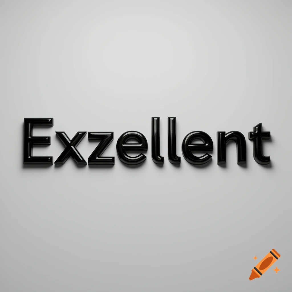 Glossy black 3D text spelling 'Exzellent' on a light gray background with subtle reflections.