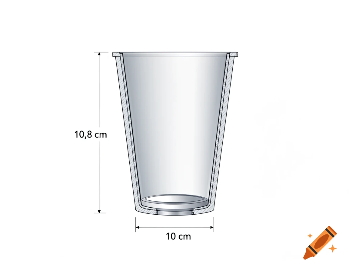 A technical cross-section diagram of a cup, showing a height of 10.8 cm and a bottom diameter of 10 cm.