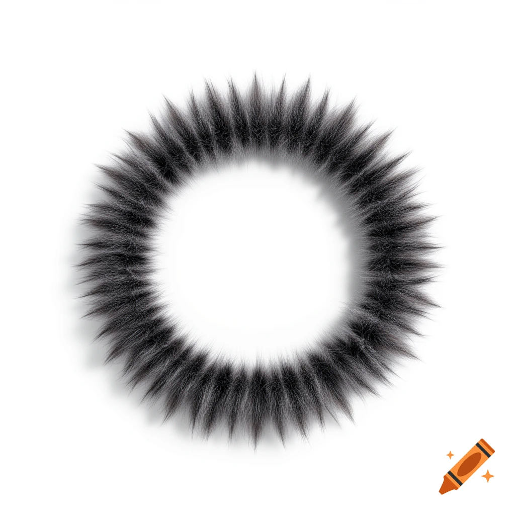 A circular ring of dark, spiky fur on a white background.