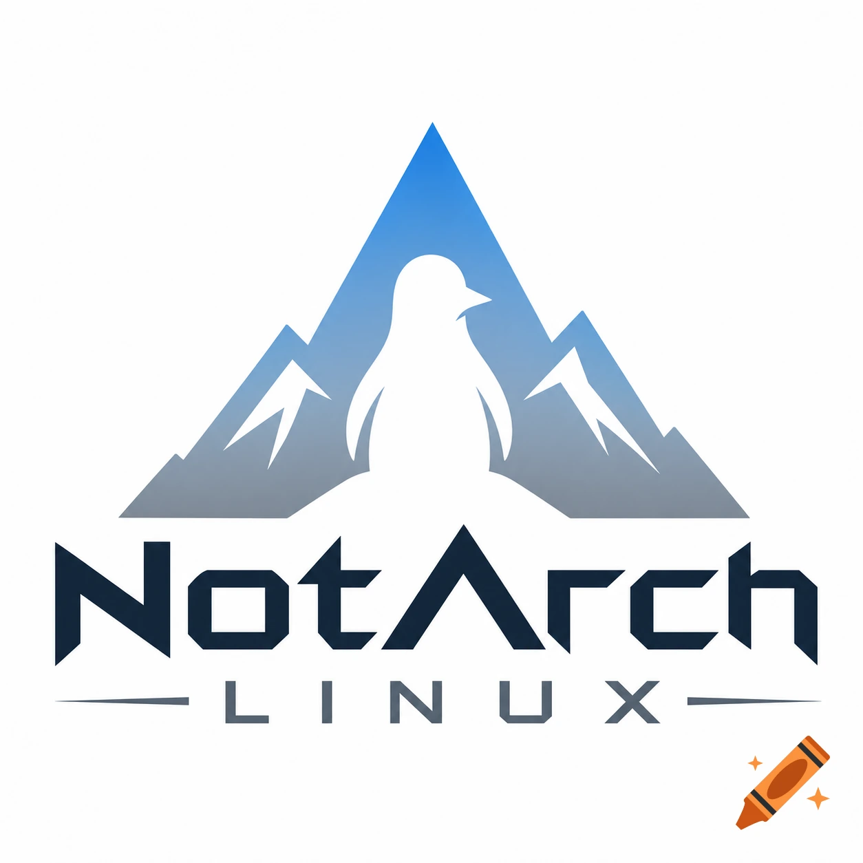 A simple logo with a white penguin against a blue and gray mountain range, with the text 'NotArch' and 'LINUX'.