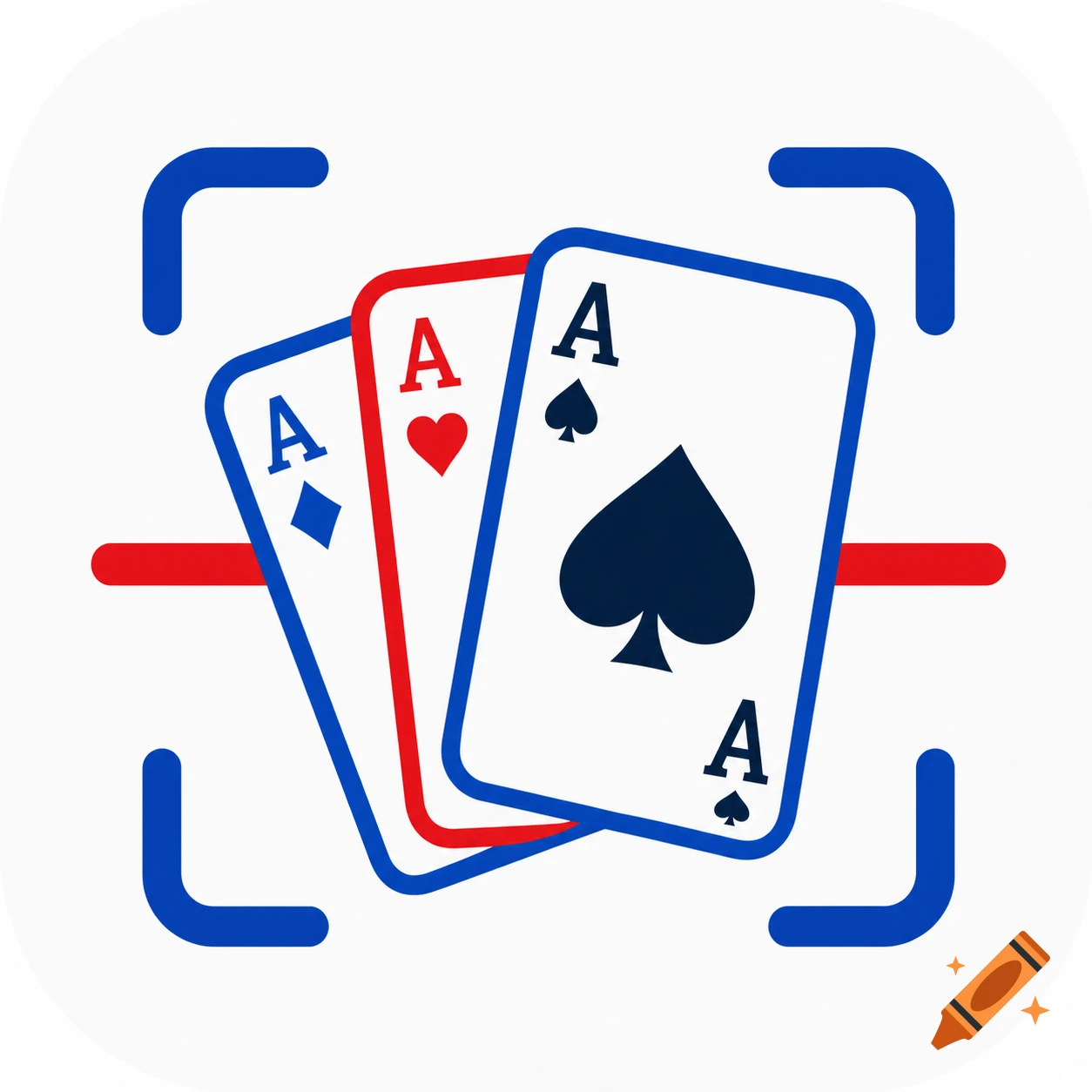 An app icon featuring three Aces (diamond, heart, spade) in a blue and red scanner graphic.