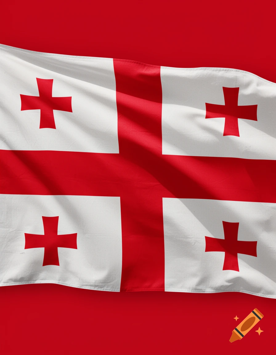 The national flag of Georgia, featuring a large red cross and four smaller red crosses on a white field, against a red background.