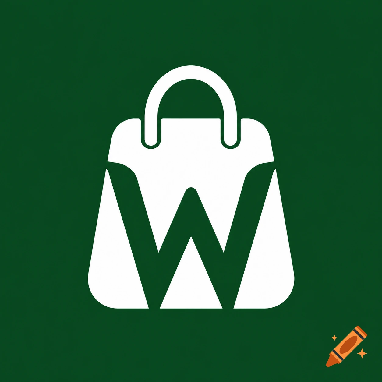 Minimalist white shopping bag logo with a bold letter W integrated into its design, on a dark green background.