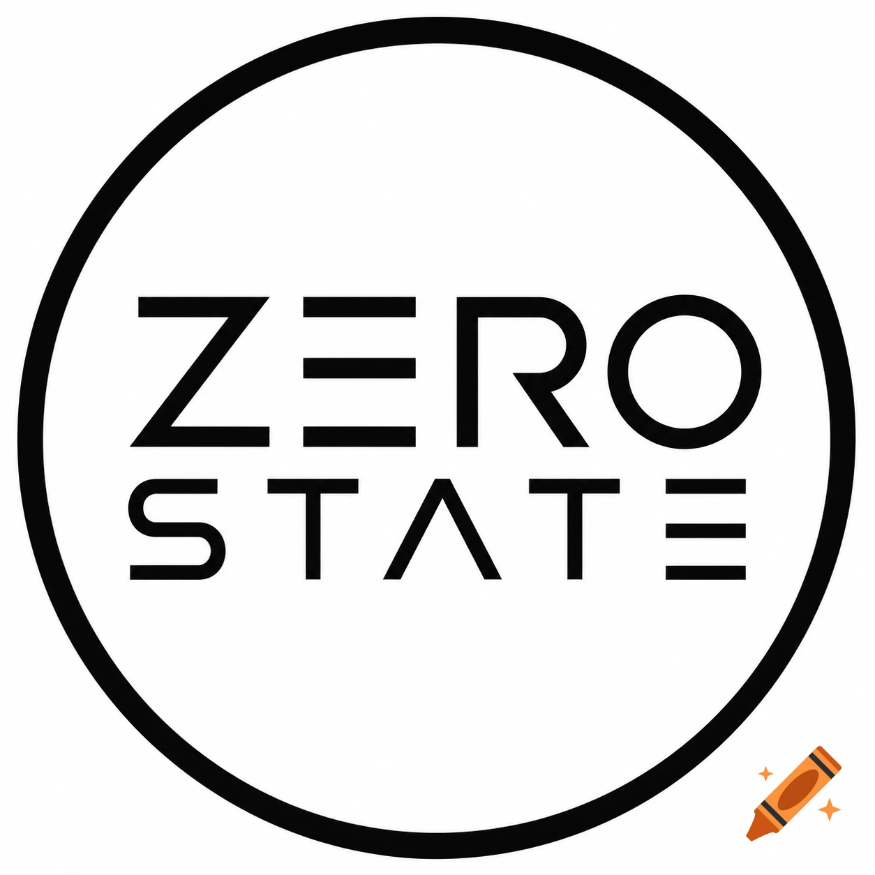 Black and white logo with the text 'ZERO STATE' in a modern font, enclosed within a bold black circle.