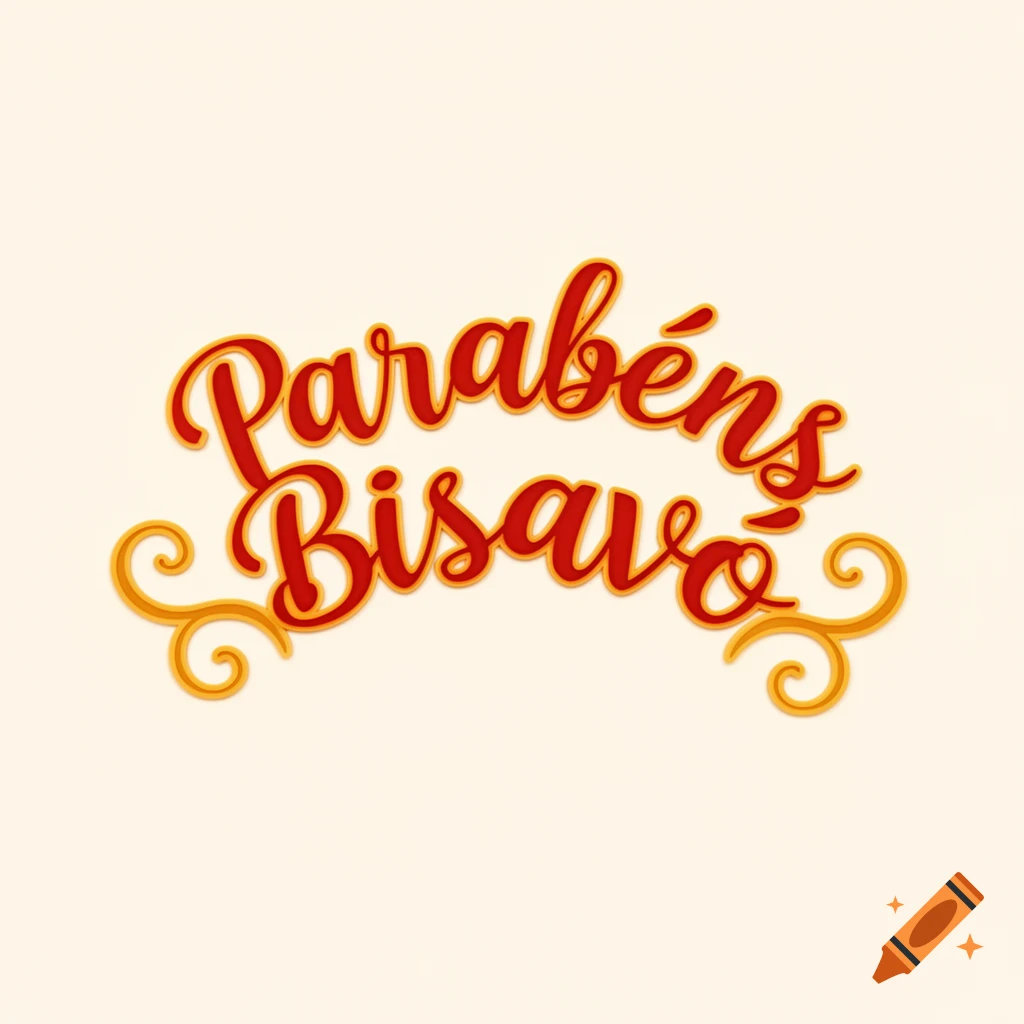 Decorative red and gold script on a cream background reading 'Parabéns Bisavó' (Congratulations Great-Grandmother).