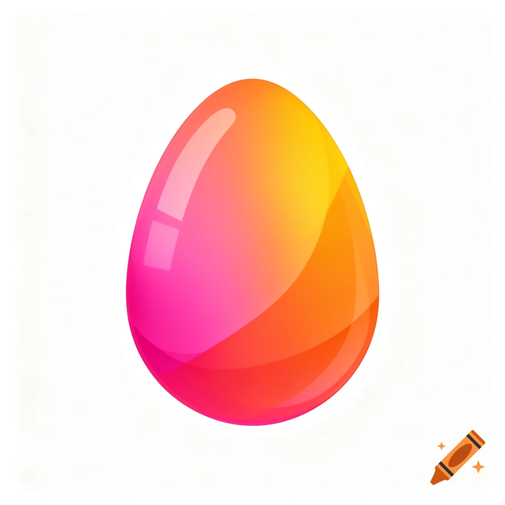 A glossy, gradient egg featuring colors from pink to orange to yellow, against a white background.