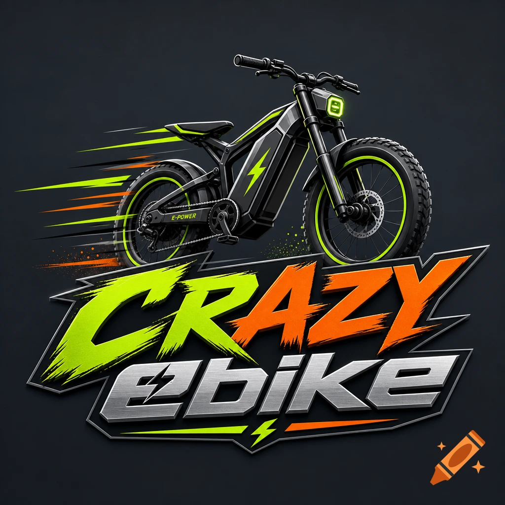A stylized logo featuring a black electric bike with neon green accents, speed lines, and the text 'CRAZY eBIKE' in green and silver below it, against a dark background.