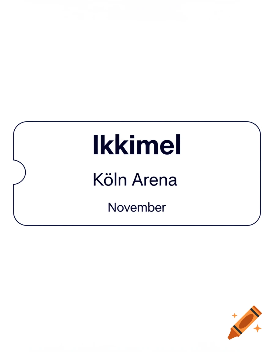 White concert ticket graphic with dark blue border, displaying 'Ikkimel', 'Köln Arena', and 'November'.