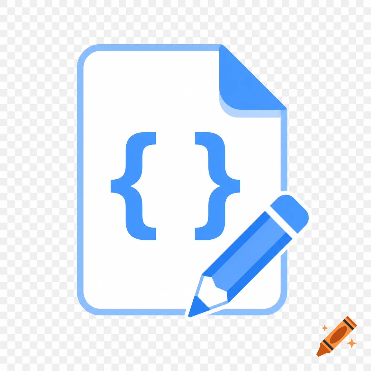 A light blue file icon with blue curly braces and a blue pencil.