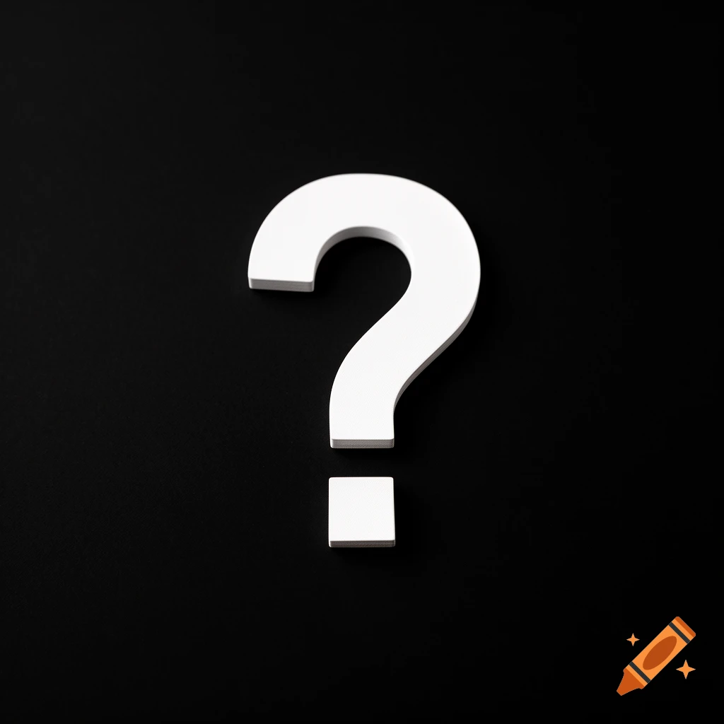 A clean, white question mark centered on a solid black background.