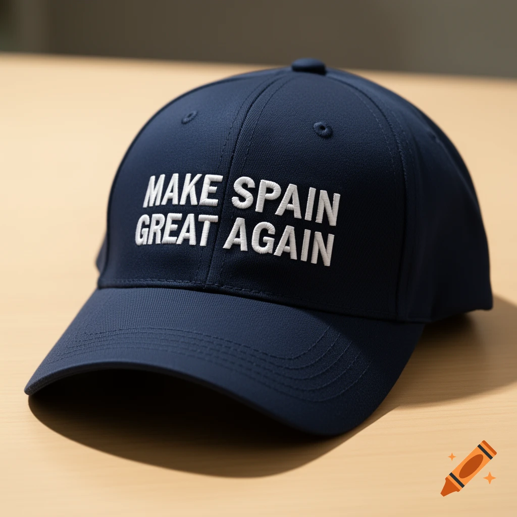 A navy blue baseball cap with "MAKE SPAIN GREAT AGAIN" embroidered in white text.