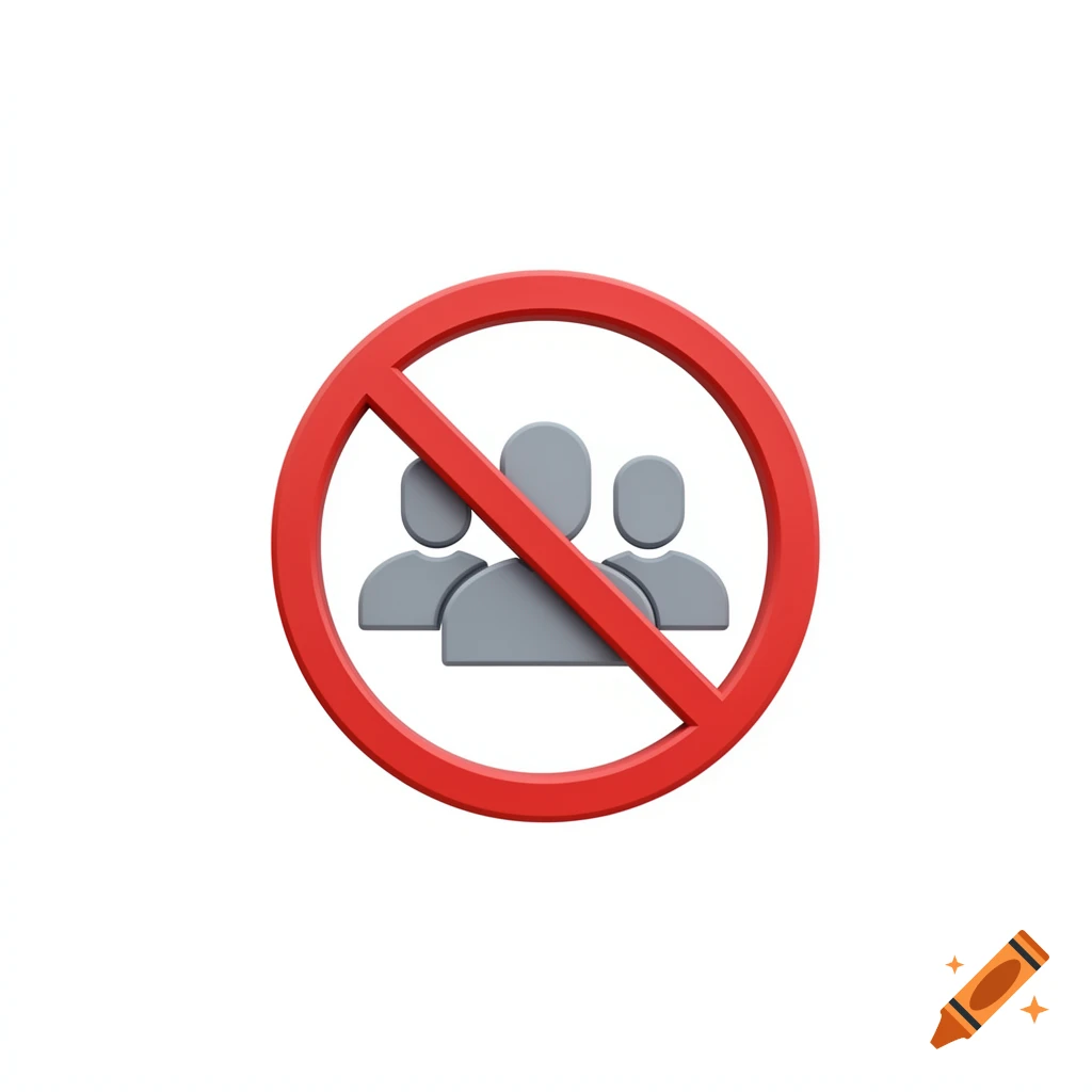 A 3D red no symbol with a diagonal line over three gray user icons, on a white background.