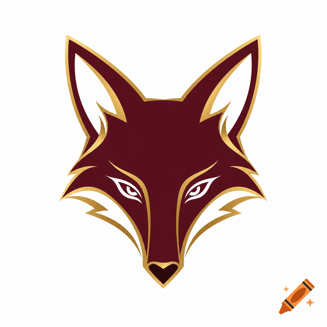A stylized fox head logo in burgundy, gold, and white with sharp lines.