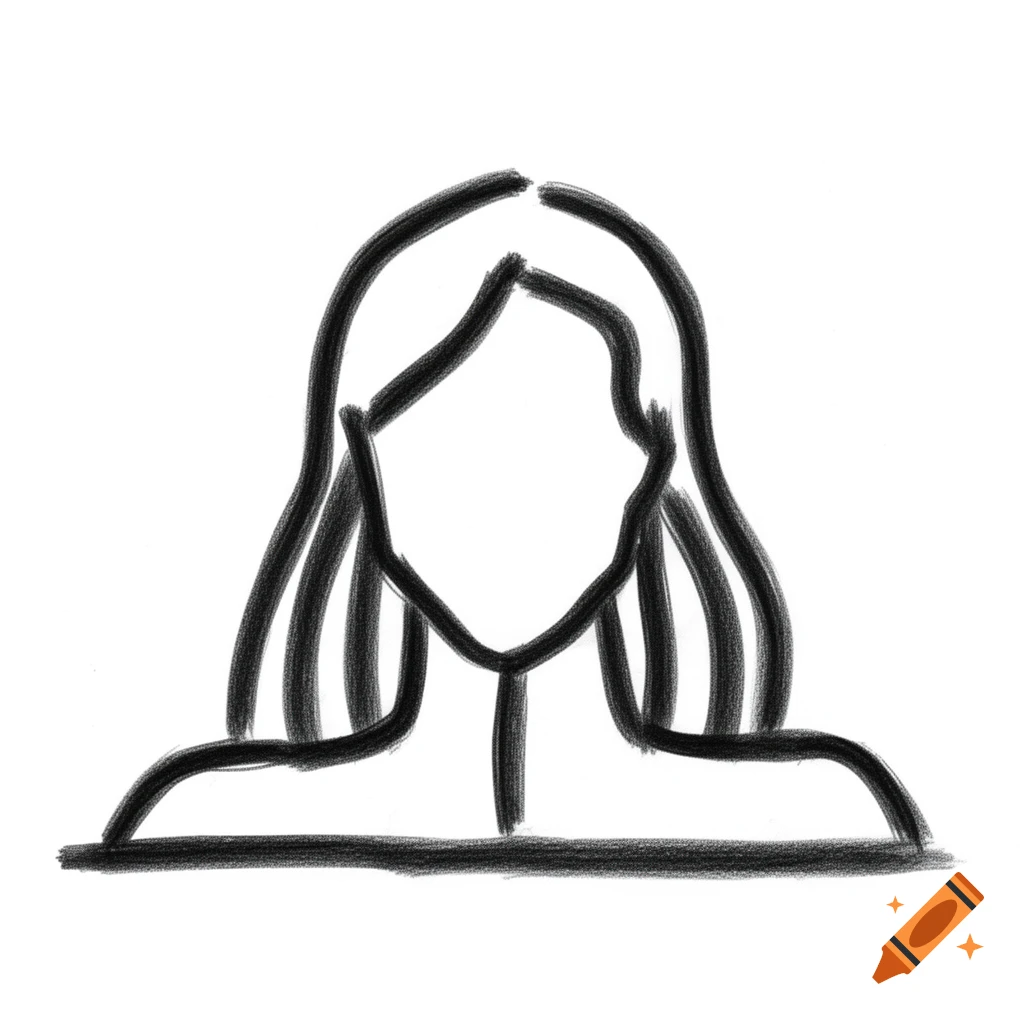 A minimalist, faceless charcoal drawing of a person's bust with thick black lines.