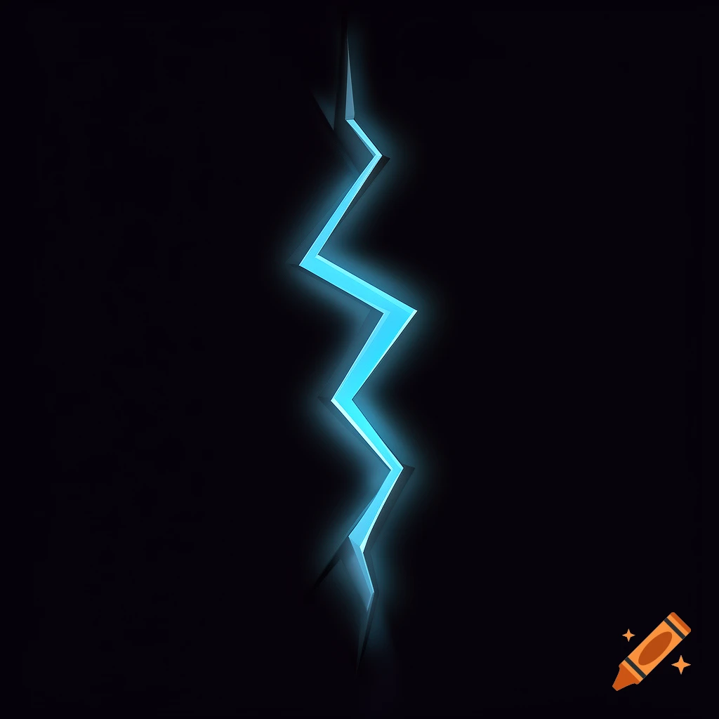 A bright blue, zigzagging crack with a luminous glow slices vertically through a deep black background.