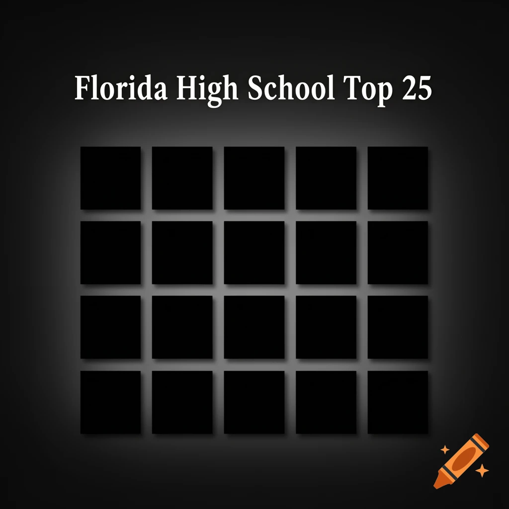 A graphic with the title "Florida High School Top 25" above a 5x5 grid of 25 empty black squares on a dark gray background.