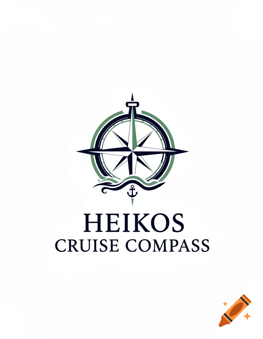 A logo for Heikos Cruise Compass featuring a compass rose with waves and an anchor below.