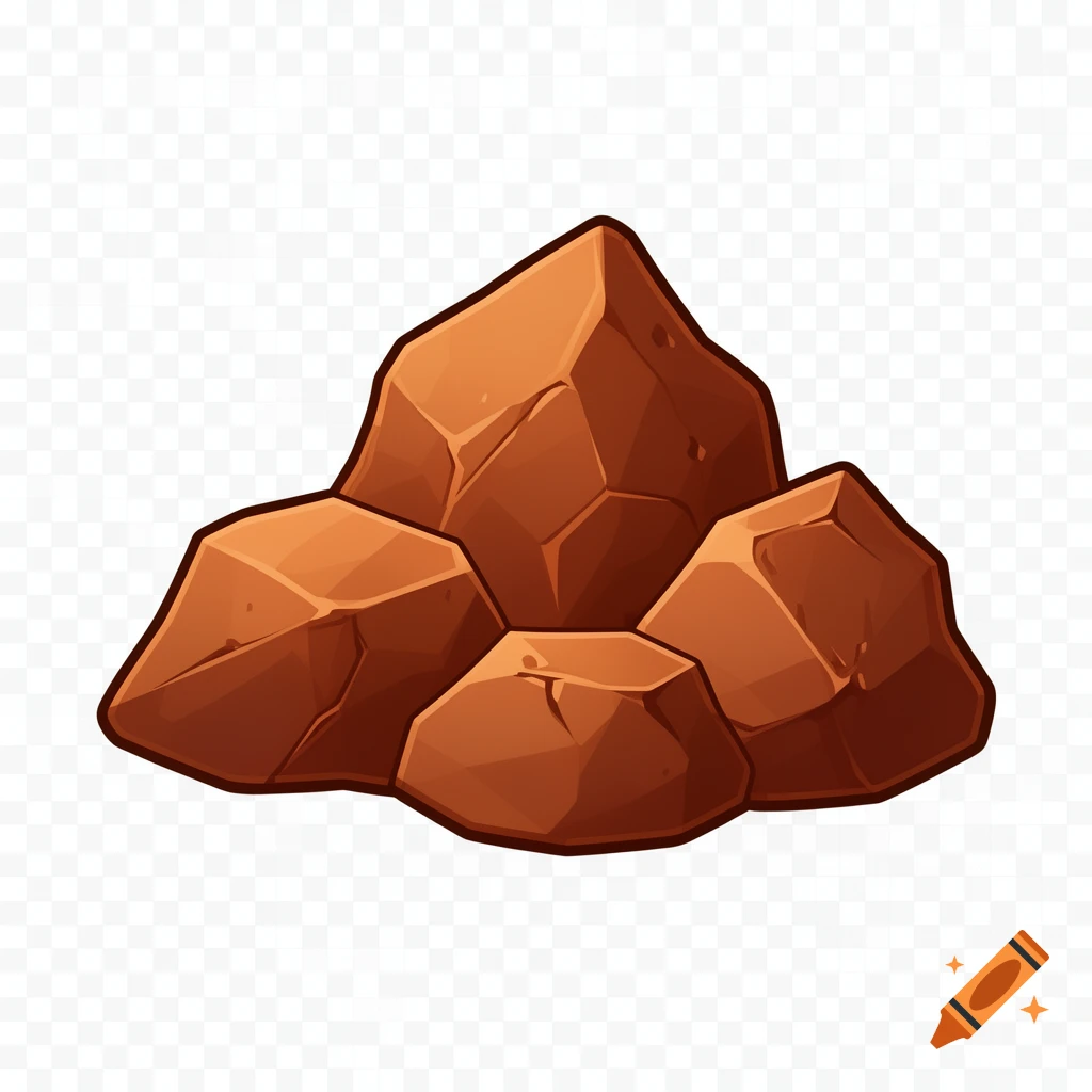 A stylized game icon of a pile of brown iron ore rocks with dark outlines, on a transparent background.