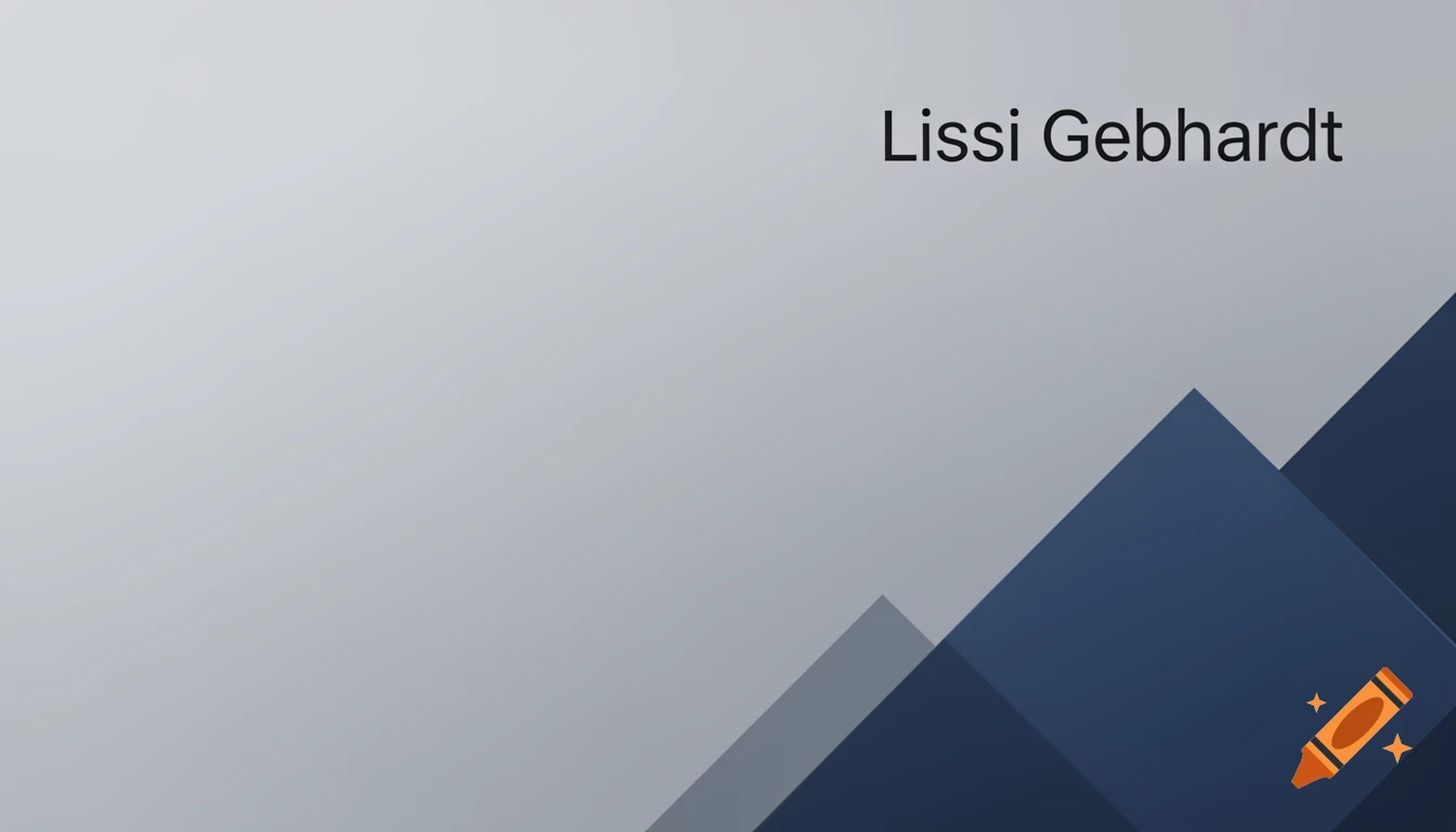 Minimalist desktop background with grey gradient, dark blue and grey geometric triangles, and 'Lissi Gebhardt' text.