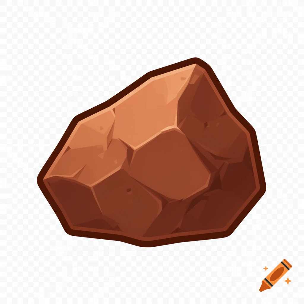 A stylized, faceted copper-brown iron ore rock game icon with a dark outline on a transparent background.