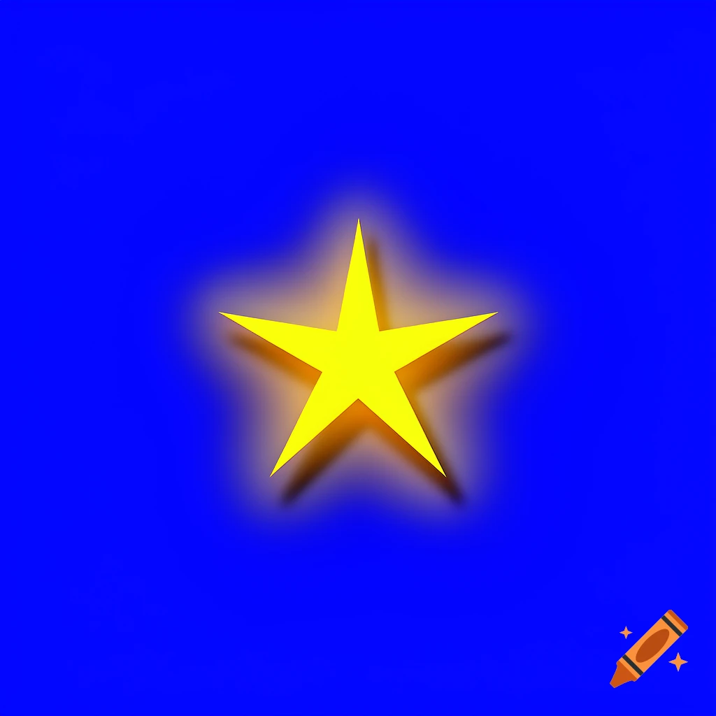A glowing yellow five-point star centered on a solid blue background.