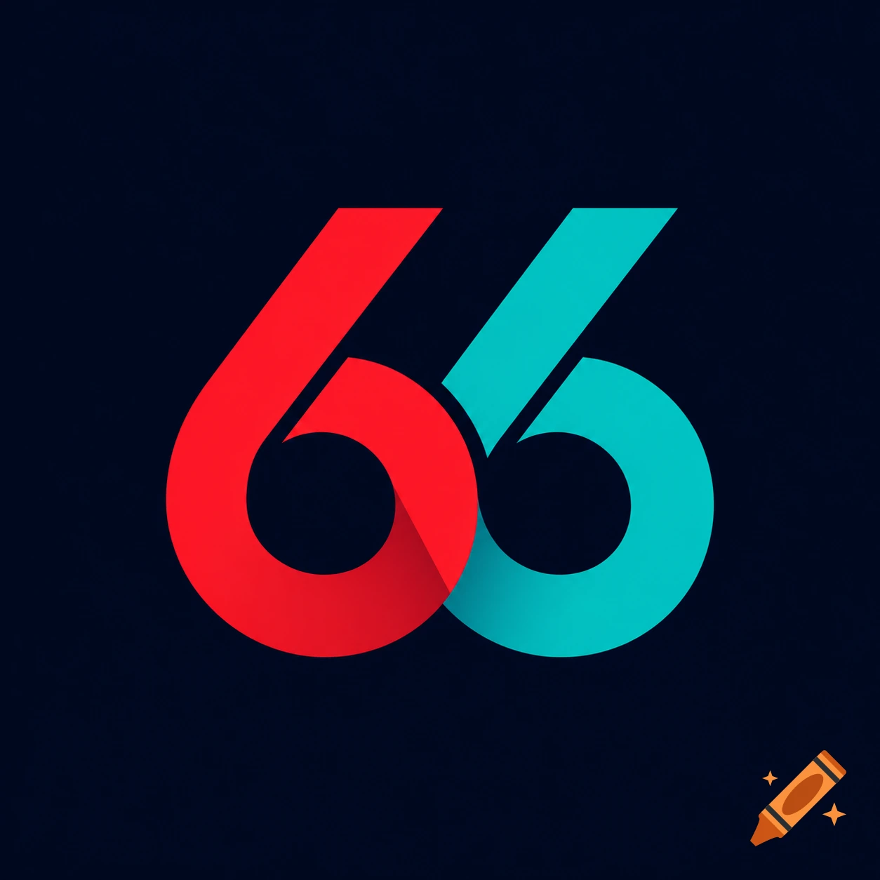 A stylized logo featuring the number 66 in red and teal, with a folded paper effect on a dark blue background.