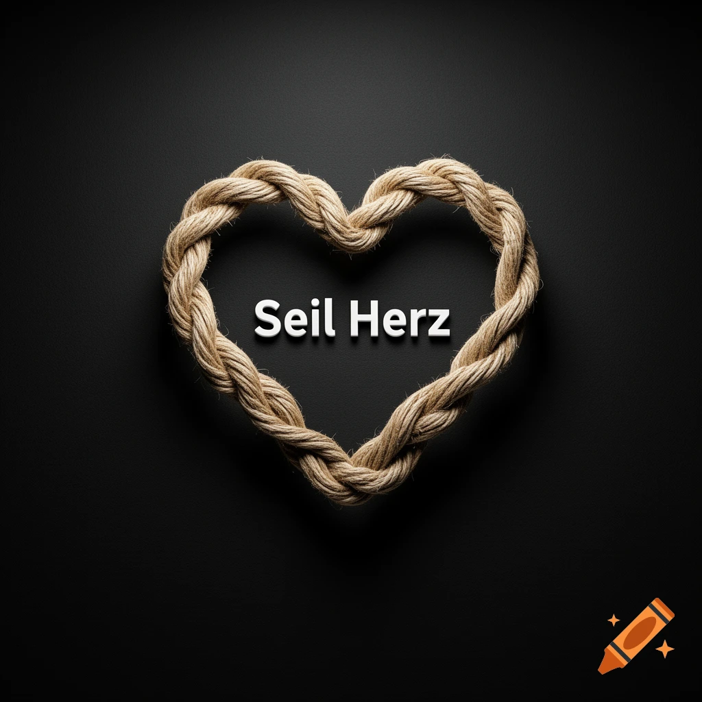 A heart shape crafted from braided rope on a dark background, with the words "Seil Herz" centrally placed.