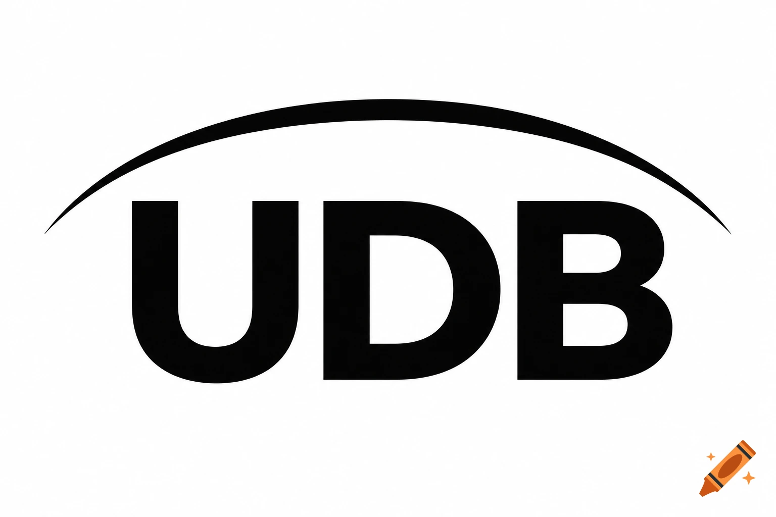 A black and white logo featuring bold letters UDB with a black curved arc above them.