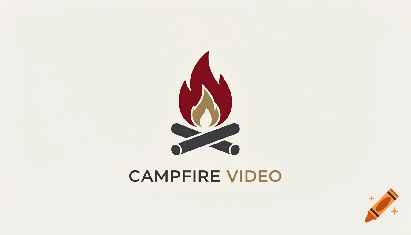 A stylized logo of a campfire with red and gold flames above crossed dark logs, with the text 'CAMPFIRE VIDEO' below.