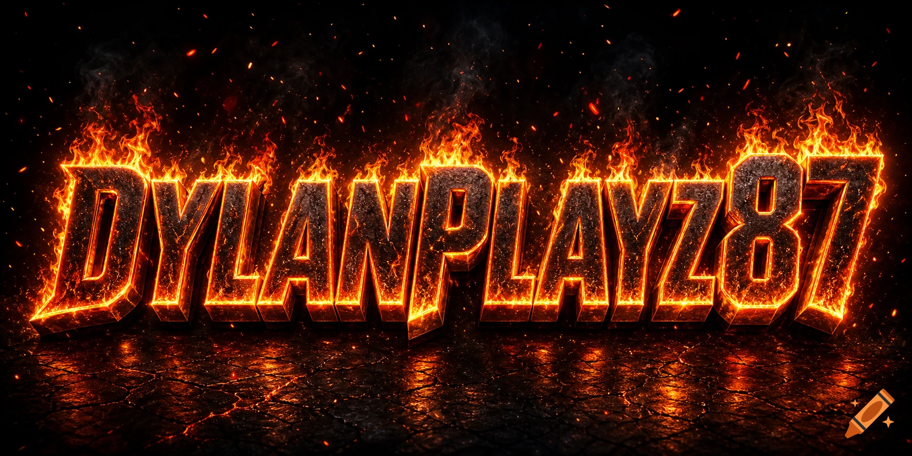A fiery logo displaying the text 'DYLANPLAYZ87' with flames and sparks against a dark, cracked background.