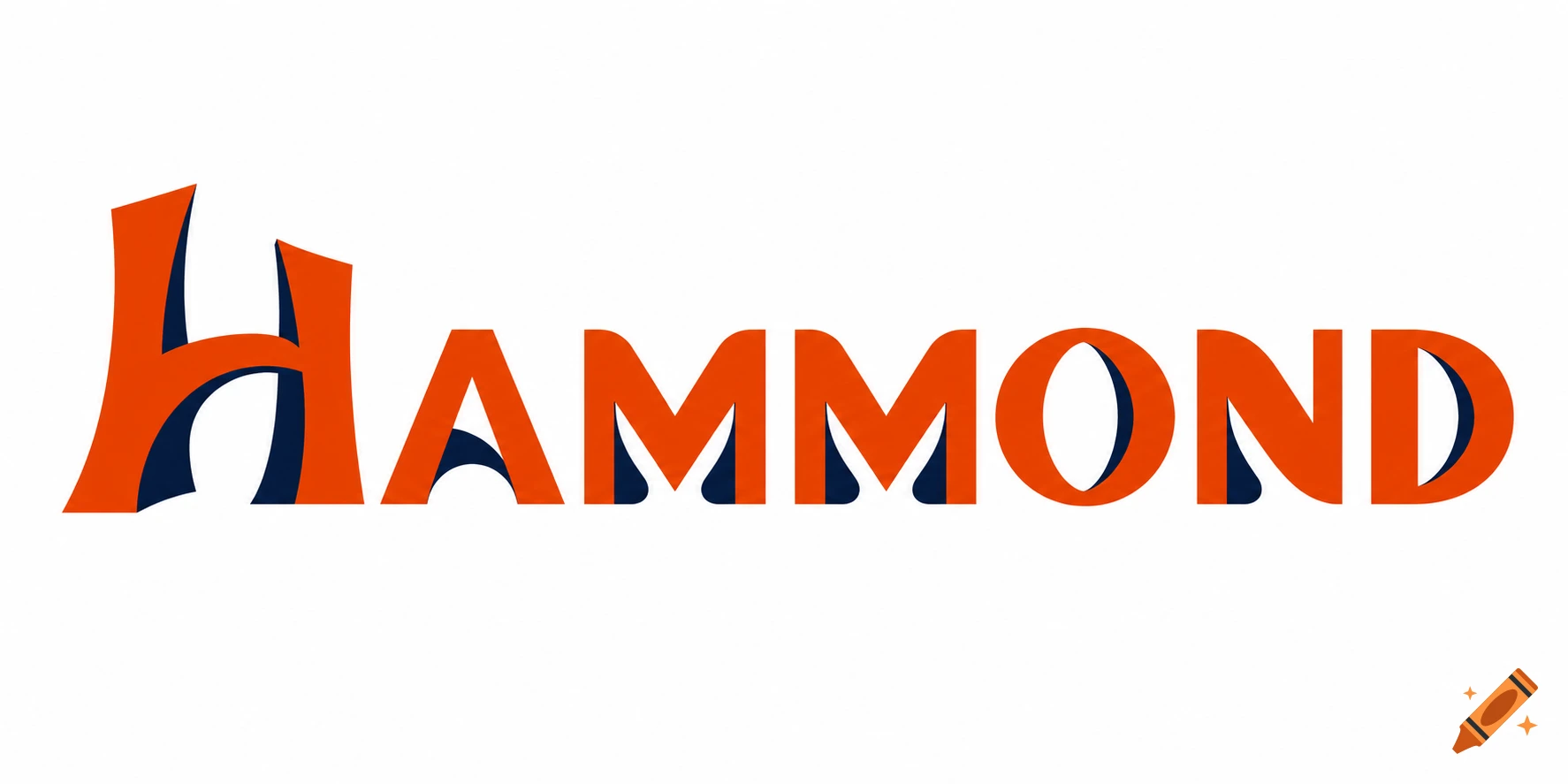 The word 'HAMMOND' in stylized orange and navy blue typography with a 3D effect, on a white background.