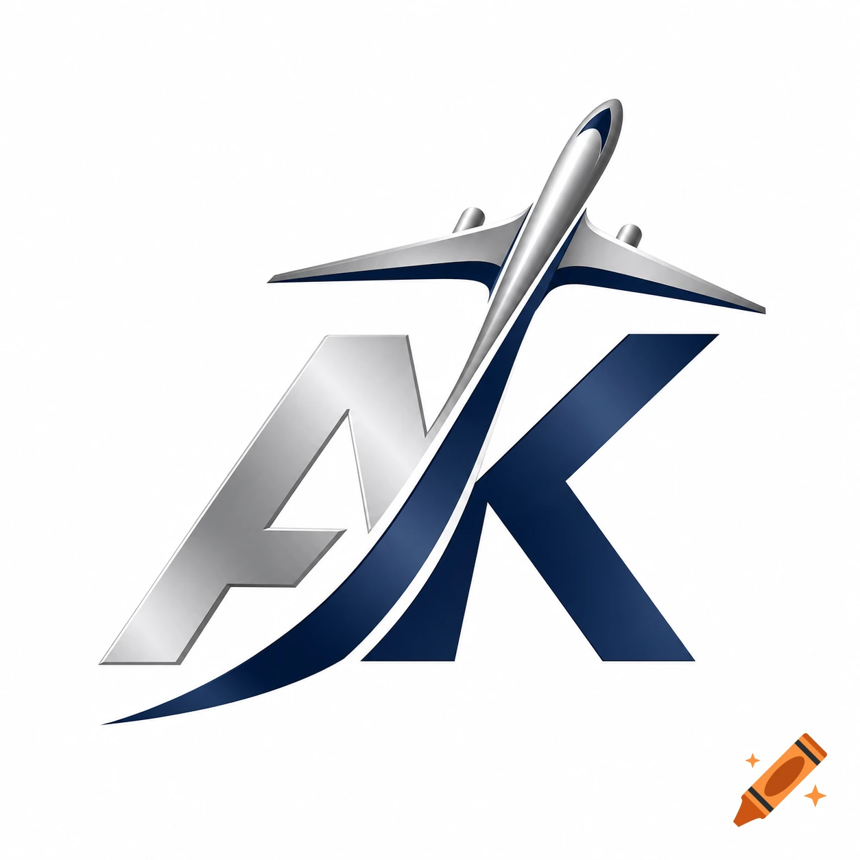 A sleek silver and blue logo featuring the letters A and K, with a stylized airplane flying upwards, trailing a blue streak.