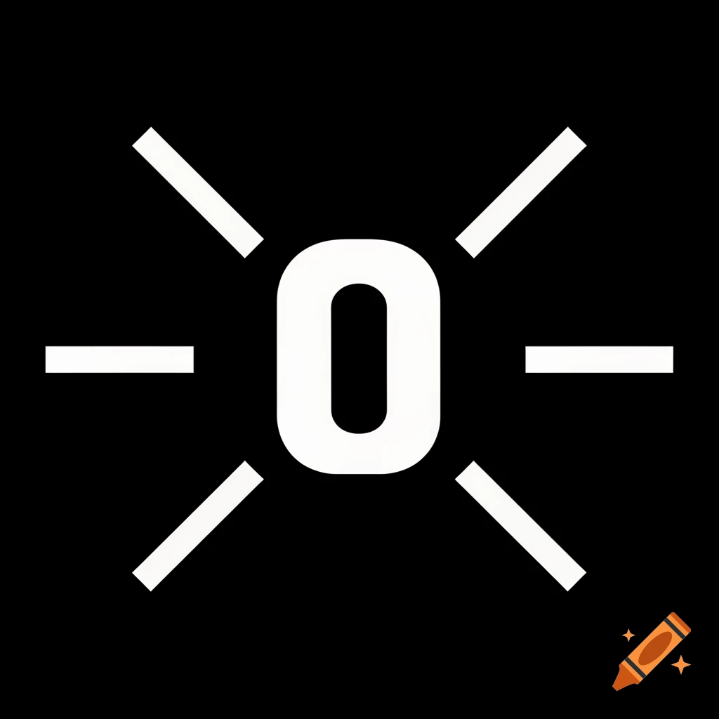 White number 0 with eight radiating white lines on a black background.