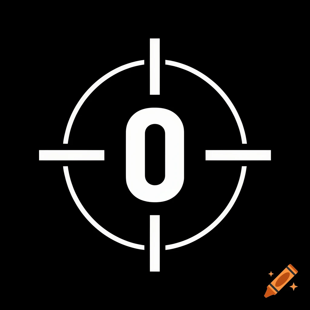 A white zero inside a white crosshair symbol on a black background, suitable as an icon.